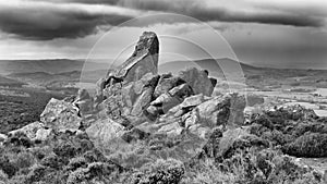 Grayscale shot of Stiperstones ridge with a moody sky on a cold November's day in Shropshire