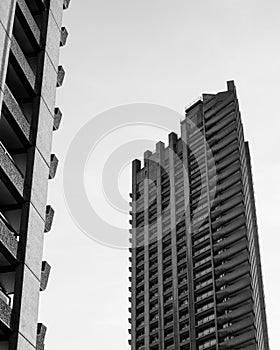 Grayscale of the tall Digital Barbican Estate London UK May 2016