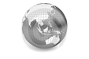 The grayscaled globe of the Asia-Pacific zone with latitude and longitude. photo