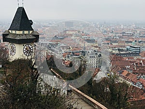 He Clock Tower Uhrturm of the Schlossberg Castle hill in Graz, Austria.