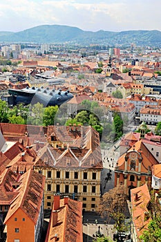 Graz city center, top view of Styria capital
