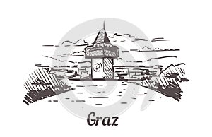 Graz skyline sketch. Graz hand drawn illustration isolated photo