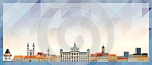 Graz skyline vector colorful poster on beautiful triangular texture background