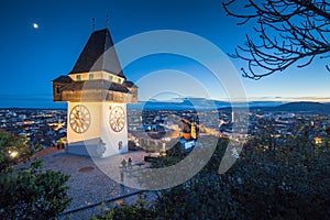 Grazer Uhrturm at night, Styria, Austria