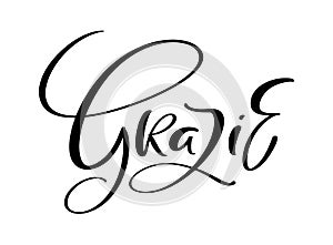 Grazie handwritten lettering text. Thank you in Italian language. Ink illustration. Modern brush calligraphy. Isolated