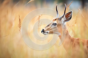 grazing gazelle, ears perked up