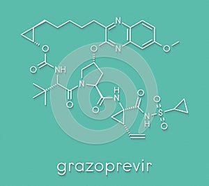 Grazoprevir hepatitis C virus drug molecule protease inhibitor. Skeletal formula.