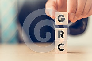 GRC Governance Risk and Compliance concept. Structuring way to align IT with business goals.