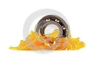 Grease and ball bearing isolated on white background with clipping path, lithium machinery lubrication for automotive and