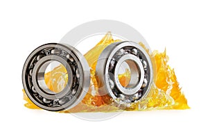 Grease and ball bearing isolated on white background with clipping path, lithium machinery lubrication for automotive and