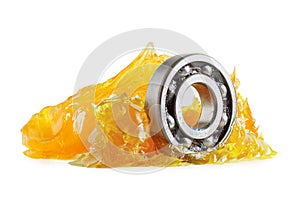 Grease and ball bearing isolated on white background with clipping path, lithium machinery lubrication for automotive and