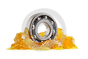 Grease and ball bearing isolated on white background with clipping path, lithium machinery lubrication for automotive and