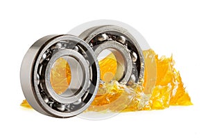 Grease and ball bearing isolated on white background, lithium machinery lubrication for automotive and industrial