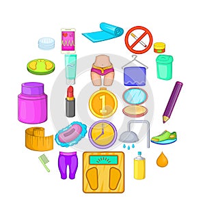 Greasepaint icons set, cartoon style
