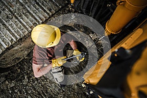 Greasing Points Inside Heavy Equipment Crawler photo