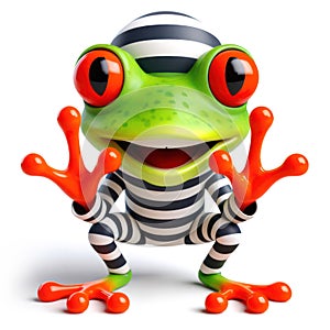 great 3d illustration of a funny red eyed tree frog as a prisoner