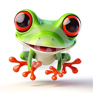 great 3d illustration of a funny red eyed tree frog hopping