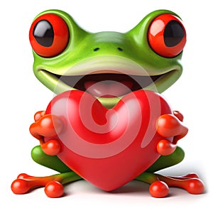 great 3d illustration of a funny red eyed tree frog with a love heart