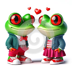 great 3d illustration of a two funny red eyed tree frogs in love