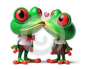 great 3d illustration of a two funny red eyed tree frogs in love