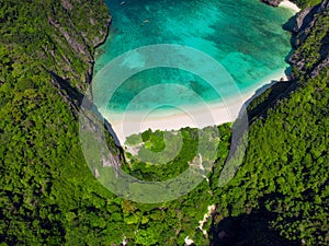 Great aerial view of Phi Phi islands.
