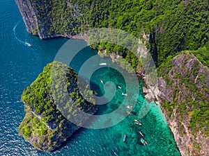 Great aerial view of Phi Phi islands. Thailand