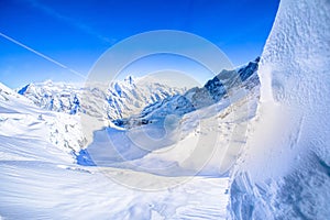 The Great Aletsch Glacier view from Jungfraujoch, the largest glacier in Alps