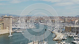 Great amount of ships and yachts moored in Vieux-Port in Marseille, France