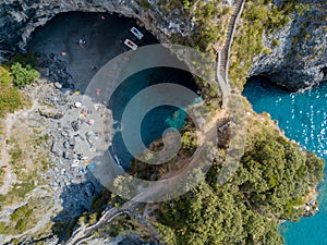 Great Arch, Aerial View, Arch Rock, Arco Magno and Beach, San Nicola Arcella, Cosenza Province, Calabria, Italy