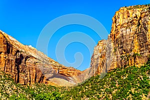 The Great Arch with East Temple mountain,in Zion National Park, UT, USA