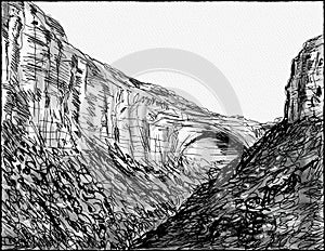 The Great Arch in Zion National Park Along Zion Park Blvd in Springdale Utah Pen and ink drawing photo