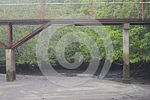 Walking bridge over river photo