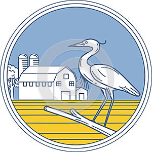 Great Blue Heron Farm Barn Circle Retro