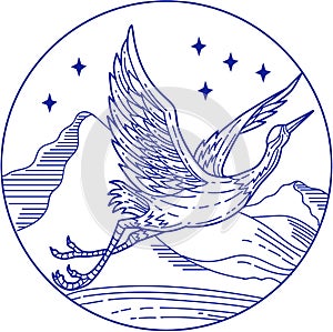 Great Blue Heron Flying Circle Mono Line photo