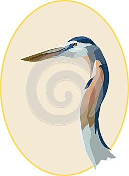 Profile of a Great Blue Heron Cameo Illustration