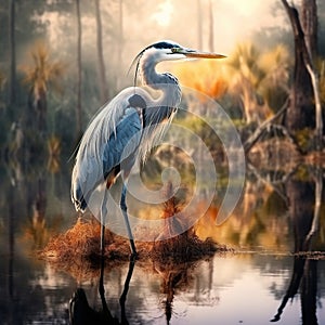 Ai Generated illustration Wildlife Concept of Great Blue Heron at Myakka