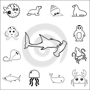 Great bonnethead Sphyrna icon. Detailed set of sea animal outline icons. Premium quality graphic design icon. One of the collectio