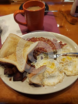 A great breakfast with cup of coffee.