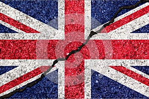 Great Britain flag, known as Union Jack, painted on cracked wall
