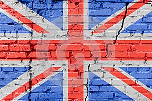 Great Britain flag painted on a brick wall. Flag of United Kingdom. Textured abstract background