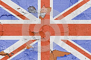 Great Britain flag painted on a brick wall. Flag of United Kingdom. Textured abstract background