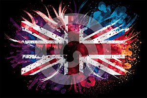 Great Britain holiday concept. UK Union Jack flag background with fireworks. Generative ai