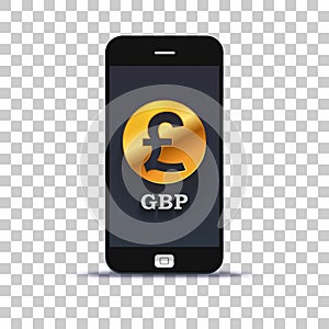 Great Britain pound exchange application for mobile pone pasted on photo paper