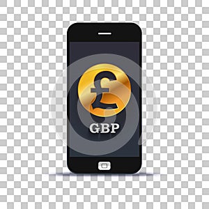 Great Britain pound exchange application for mobile pone pasted on photo paper photo