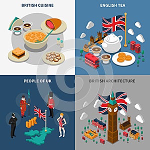 Great Britain Touristic Isometric 2x2 Icons Set