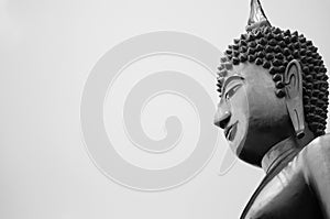 Great Buddha Statue, Buriram, Thailand, Black and white image with copy space