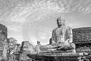 Great Buddha statue in stone at Vatadage , Polonnaruwa , Sri lanka