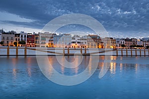 Sevilla in Spain, Night view of the fashionable and historic districts of Triana