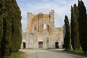 The great Circestan Abbey of San Galgano in Tuscany, Italy