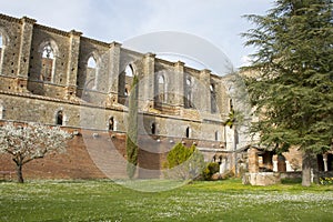 The great Circestan Abbey of San Galgano in Tuscany, Italy